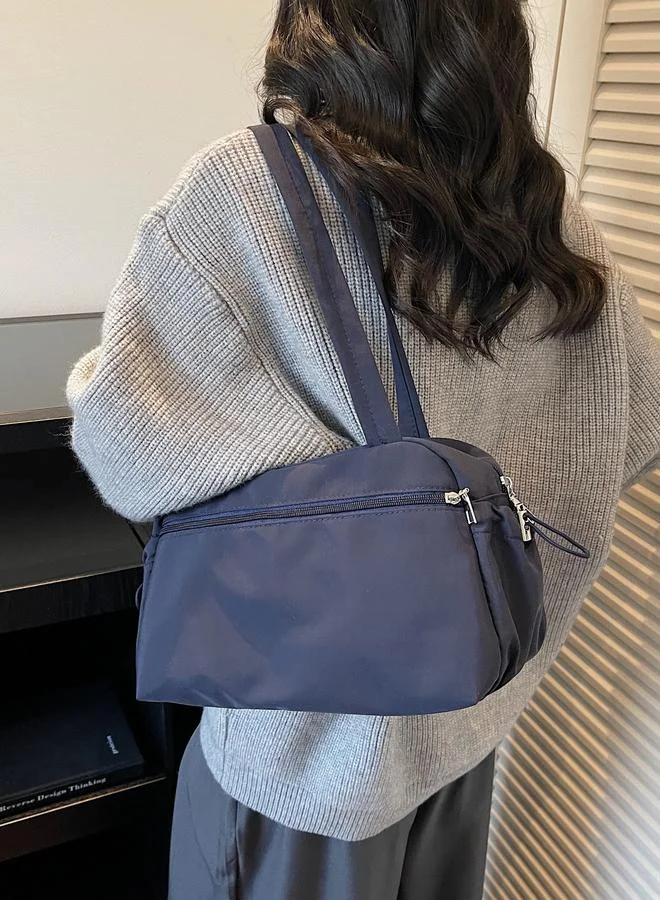 Take Two Blue Shoulder Bag with Zip Closure