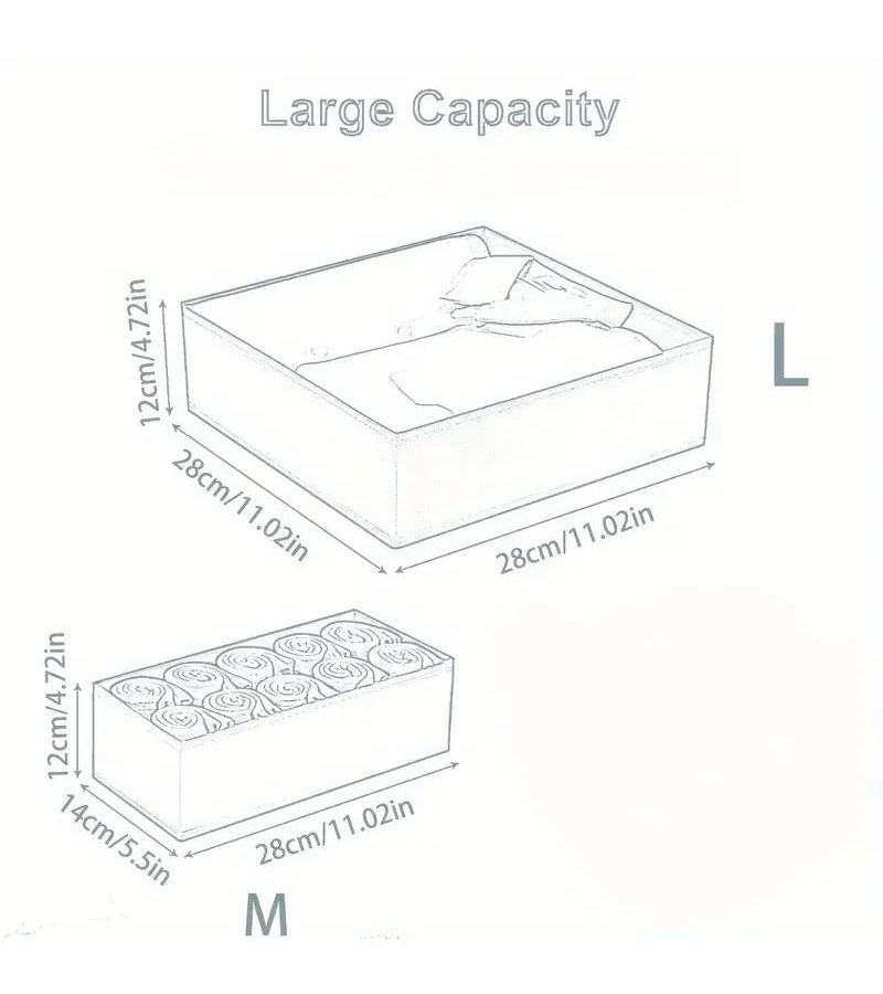 Set Of 6 White Fabric Drawer Organizers 2 Large And 4 Medium Dividers For Underwear Storage Box For Panties Long Socks And Leggings Suitable For Wardrobe Or Dressing Table - Image 3