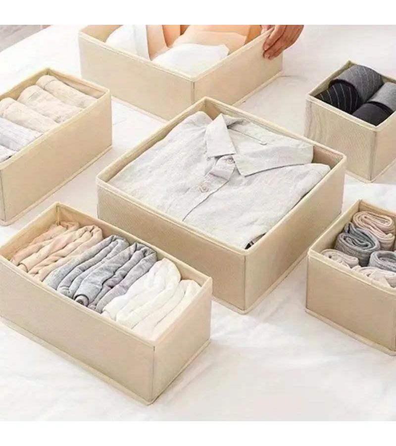 Set Of 6 White Fabric Drawer Organizers 2 Large And 4 Medium Dividers For Underwear Storage Box For Panties Long Socks And Leggings Suitable For Wardrobe Or Dressing Table - Image 4
