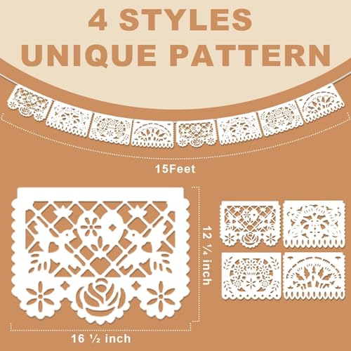 Asoulin 6 Pack White Papel Picado Banner, 90Ft Plastic Mexican Party Wedding Decoration, Papel Picado Dia De Los Muertos, Cinco De Mayo, Day of The Dead Decorations, Fiesta Party Decorations Banners Supplies - Image 2