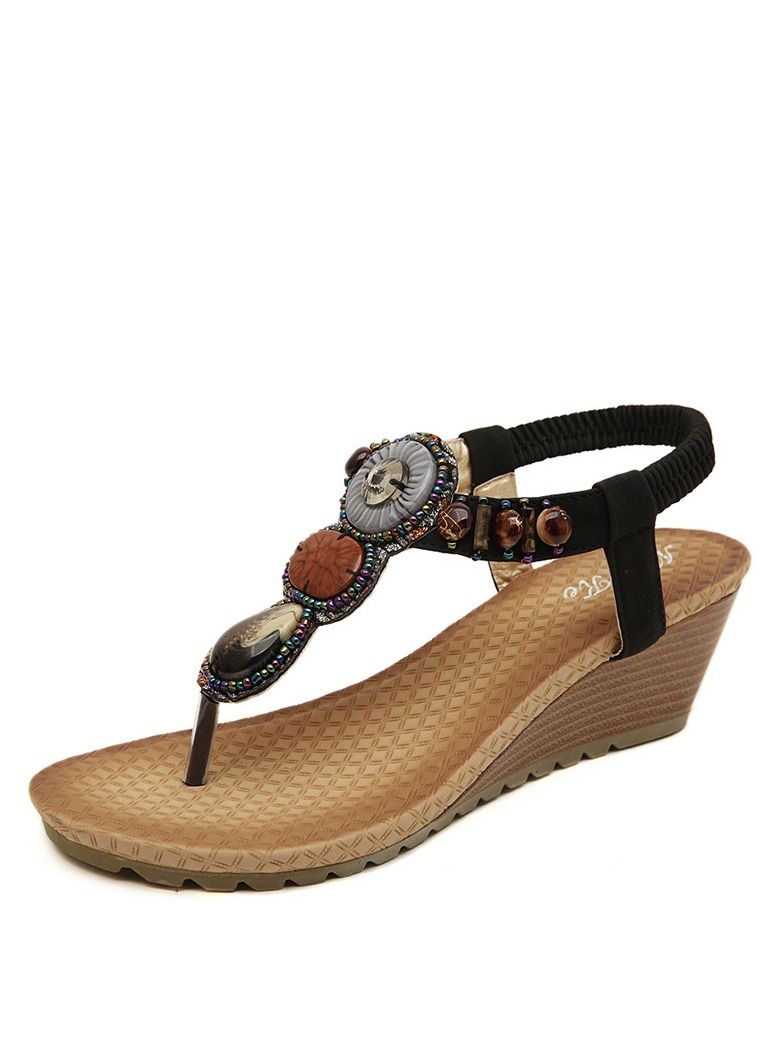 Loquat Beach Beach Bohemian Vintage Beaded Wedge Sandals 