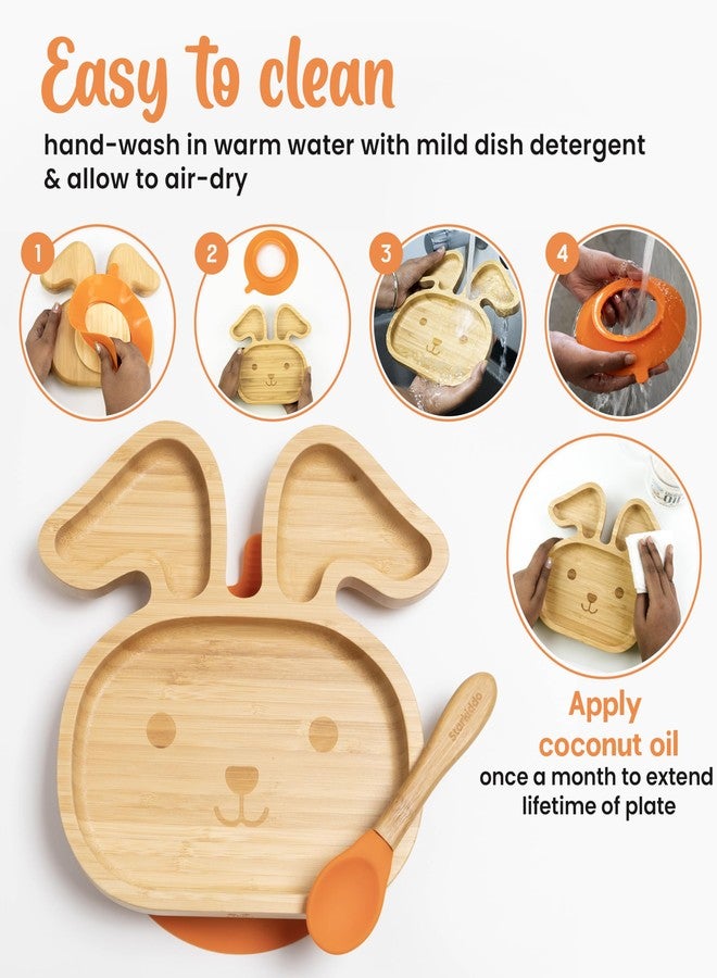 StarKiddo® Bamboo Bunny Suction Plate with Feeding Spoon | 3 Sections | Non-Toxic | Super Strong Suction Cup| Eco-Friendly | Ideal for Baby-Led Weaning & Toddler Self-Feeding | BPA Free (Yellow) - Image 5
