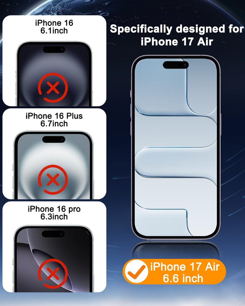 SIBEITU 3 Pack Screen Protector for iPhone 17 Air with 3 Pack Camera Lens Tempered Glass Protector, 6.6 Inch HD Clear Glass Film 9H Hardness Full Coverage, Scratch Resistent, Case Friendly - Image 2