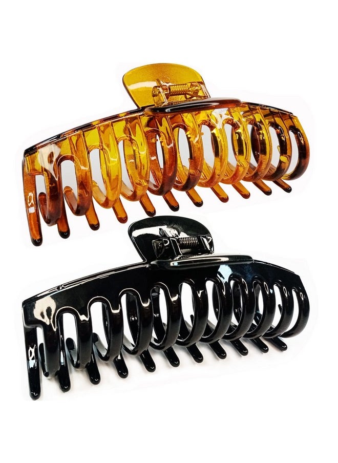 ACCGLORY 5.5 Inches Extra Large Hair Clips For Long Thick Hair Women’S Jumbo Hair Claw Clips 2 Counts Huge Claw Clips Black Brown In Set Non Slip Xl Giant Claw Clips Strong Holding Basic Gripe Clips  - Image 1