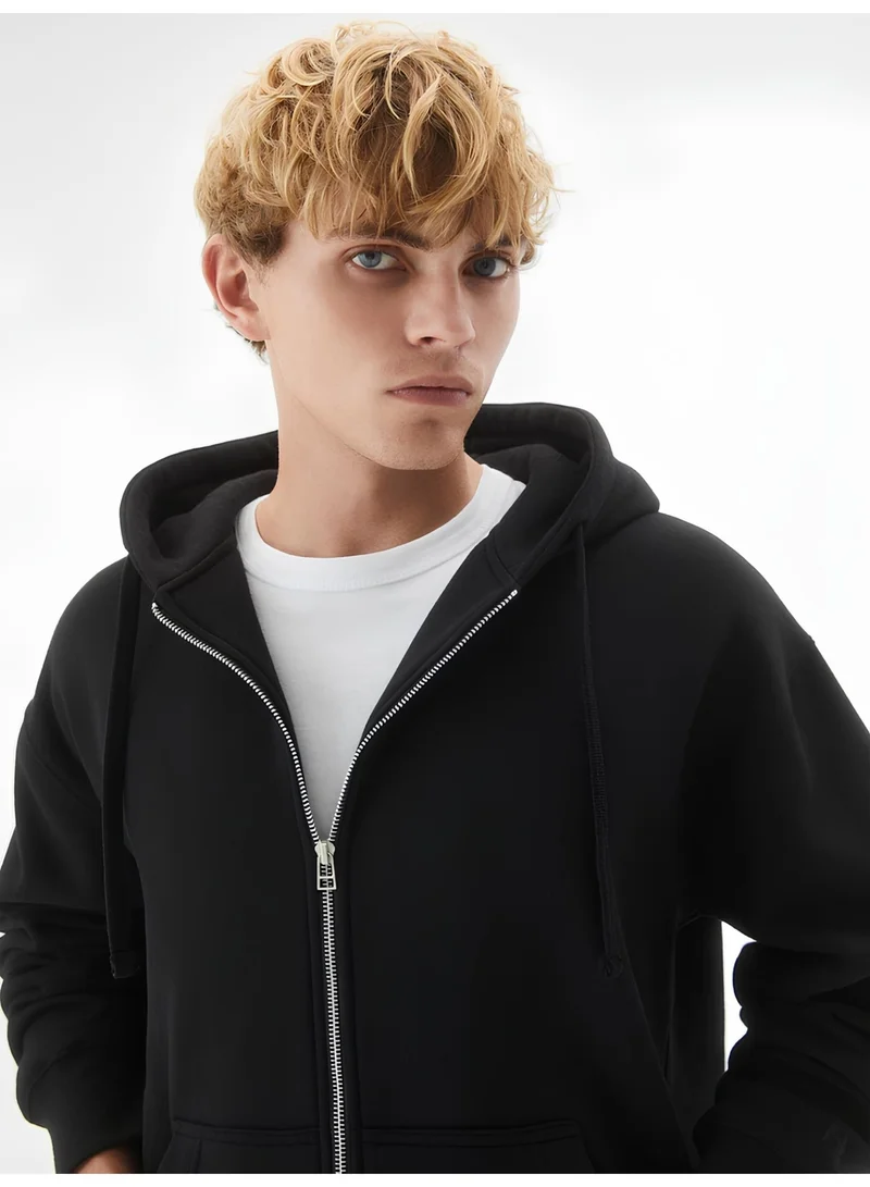 Maniac  Maniac Mens Solid Hooded Neck Full Sleeve Full Zipper Open Black French Terry Loose fit Sweatshirt for Men | Best Price UAE