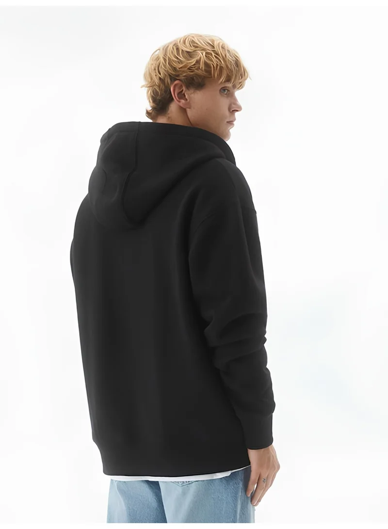 Maniac  Maniac Mens Solid Hooded Neck Full Sleeve Full Zipper Open Black French Terry Loose fit Sweatshirt for Men | Best Price UAE