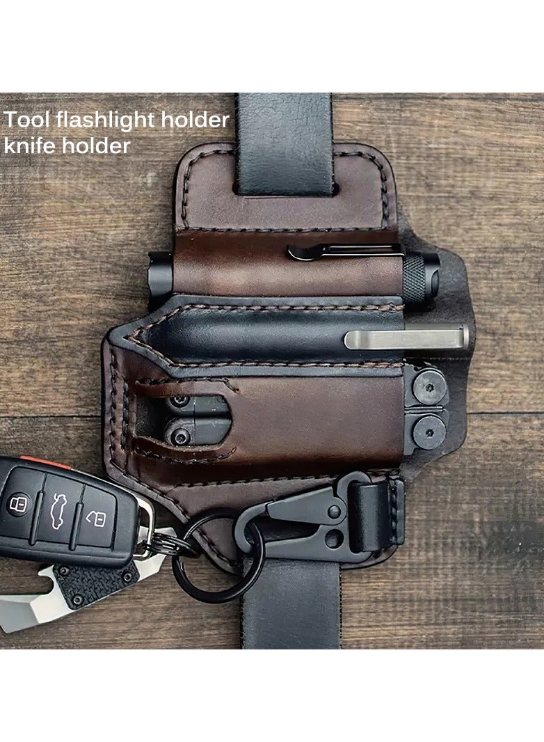 Generic Multi-tool leather sheathed Organizer Belt Waist bag Outdoor storage tools Flashlight knife pocket - Image 2
