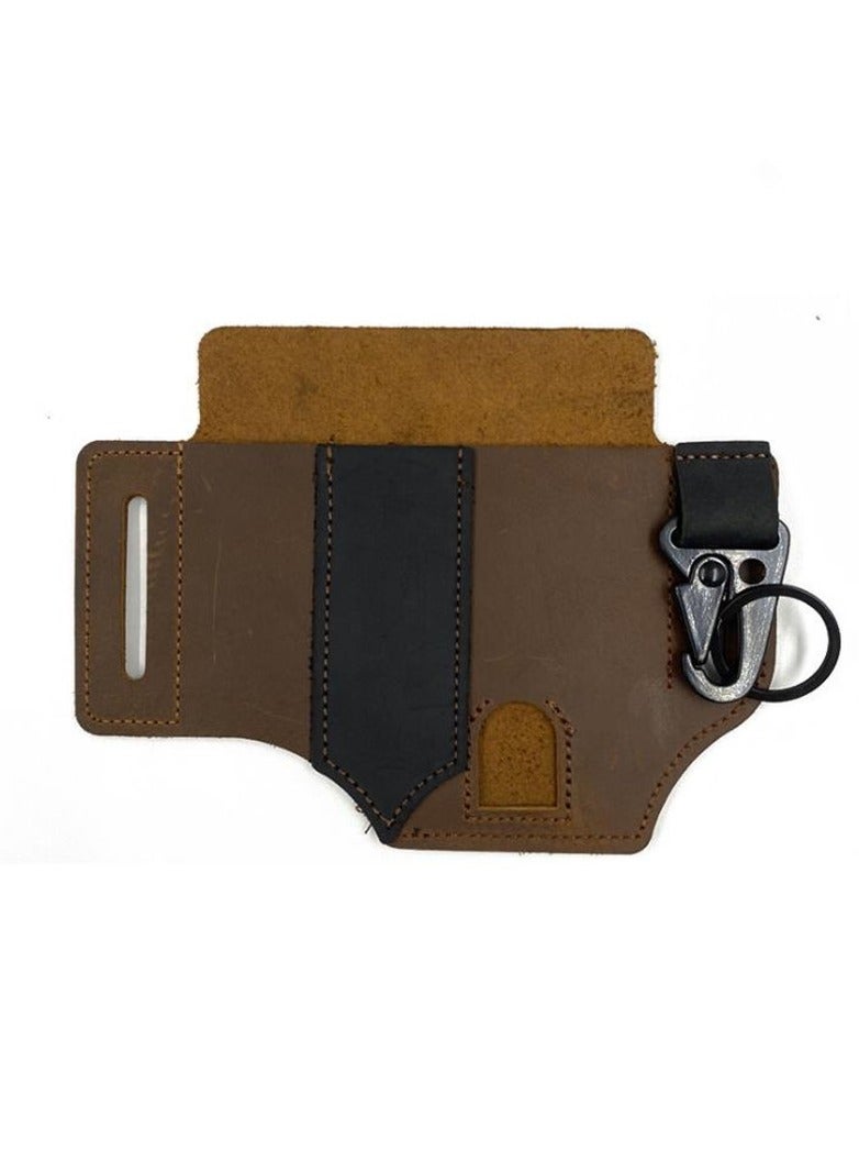 Generic Multi-tool leather sheathed Organizer Belt Waist bag Outdoor storage tools Flashlight knife pocket - Image 1