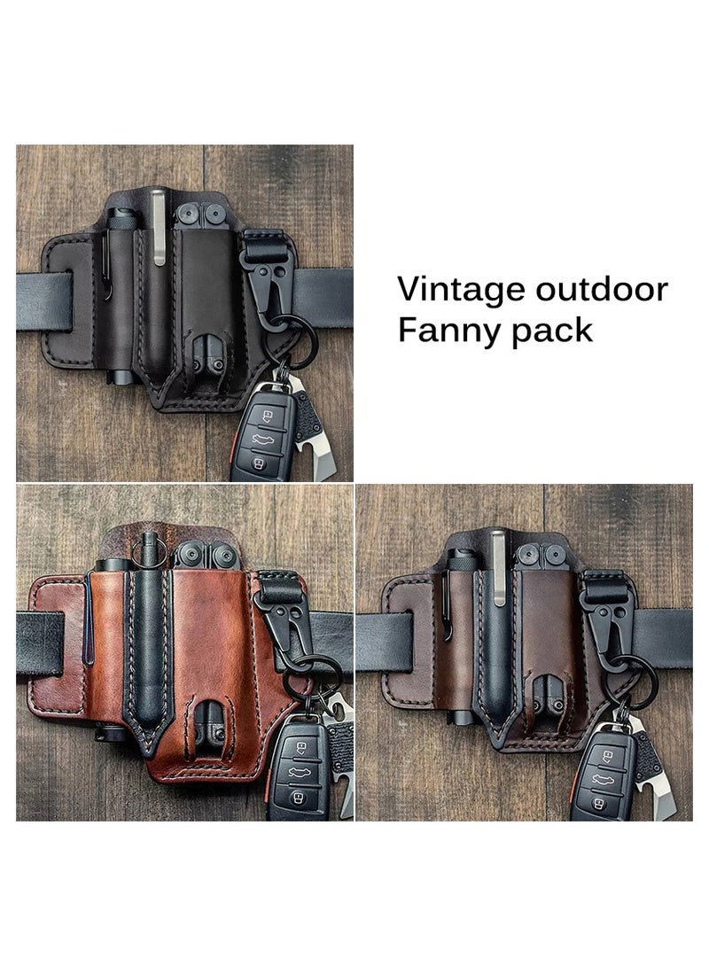 Generic Multi-tool leather sheathed Organizer Belt Waist bag Outdoor storage tools Flashlight knife pocket - Image 4