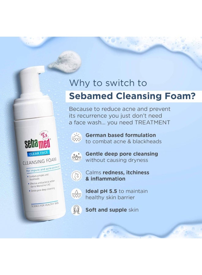 سيباميد رغوة سيباميد كلير لتنظيف الوجه للبشرة المعرضة لحب الشباب، 150 مل، درجة حموضة 5.5، منظف لطيف ومرطب فعال لحب الشباب | غسول للوجه | للرجال والنساء، خالٍ من الزيوت، مثبت سريريًا، خالٍ من السموم - Image 4