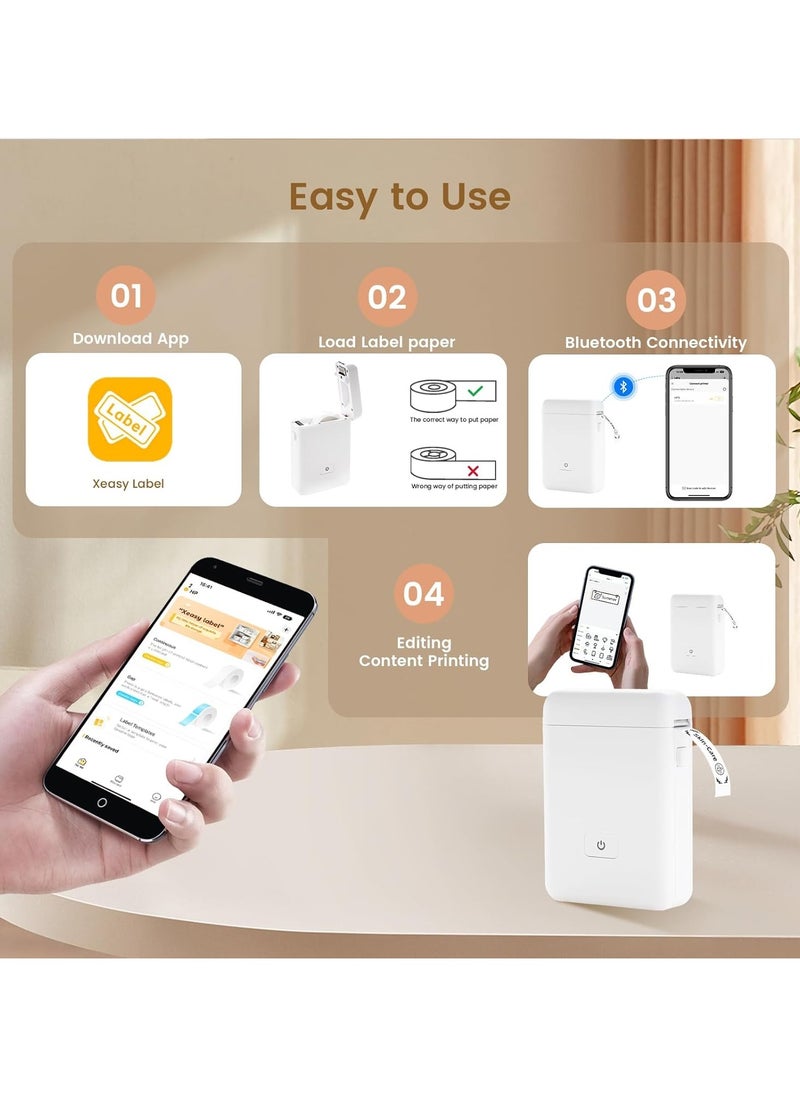 Smart Printer,Label Maker Machine with Tape, Portable Bluetooth Label Printer, Mini Sticker Printer with 0.59x1.18 Inches Labels for Storage, Shipping, Barcode, Mailing, Office, Home, Organizing