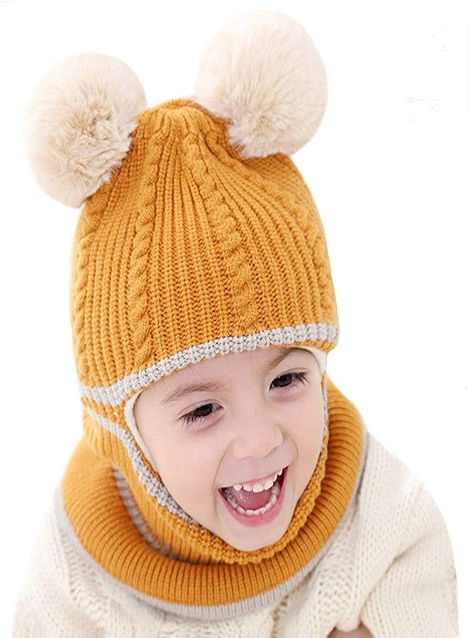 CAPICHINO Kids Winter Hat,Baby Girls Boys Winter Hat, Thick Scarf Earflap Hood Scarves Skull Caps, 1-4 Years (Yellow) Baby Boy Woolen Cap - Image 2