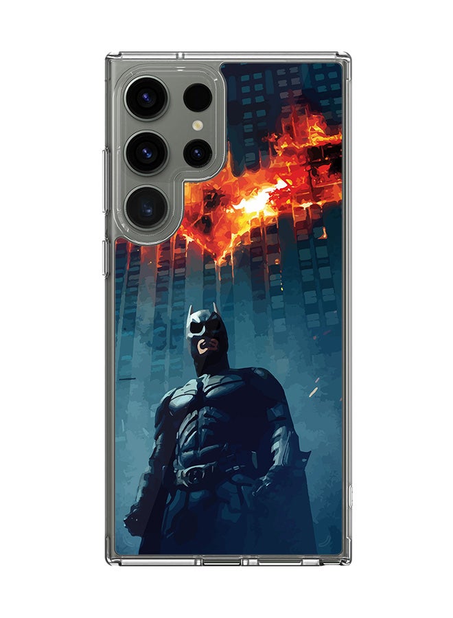 Stylizedd حافظة شفافة كلاسيكية لهاتف سامسونج جالكسي S24 ألترا، حافظة هجين ناعمة بحواف مرنة TPU PC جل رقيقة شفافة - باتمان محترق بطباعة كاملة - Image 1