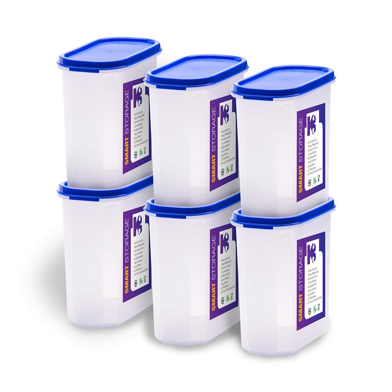 K3 Oval Container Smart Storage Plastic Container -Blue (Pack of 6) (1800 ml Pack of 6) - Image 4