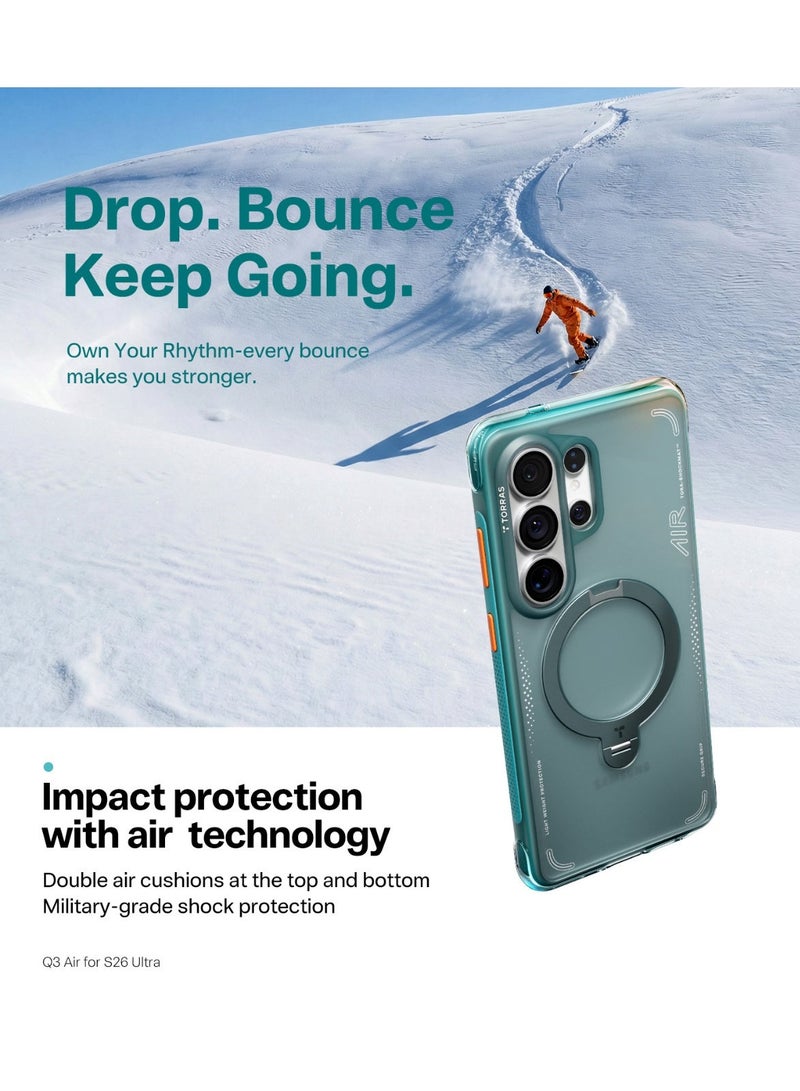 حافظة Ostand Q3 Air Spin لسامسونج جالاكسي S26 ألترا مع قاعدة مغناطيسية 360 درجة، مناسبة لمغناطيس MagSafe، وسادة هوائية، مختبرة ضد السقوط بمعايير عسكرية، حافظة هاتف مضادة للصدمات - Image 2