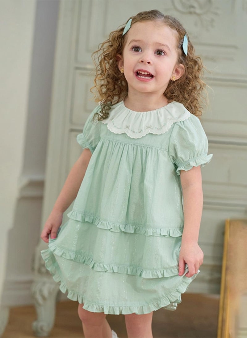 Dave & Bella Tiered Mint Dress with Embroidered Collar - Image 1