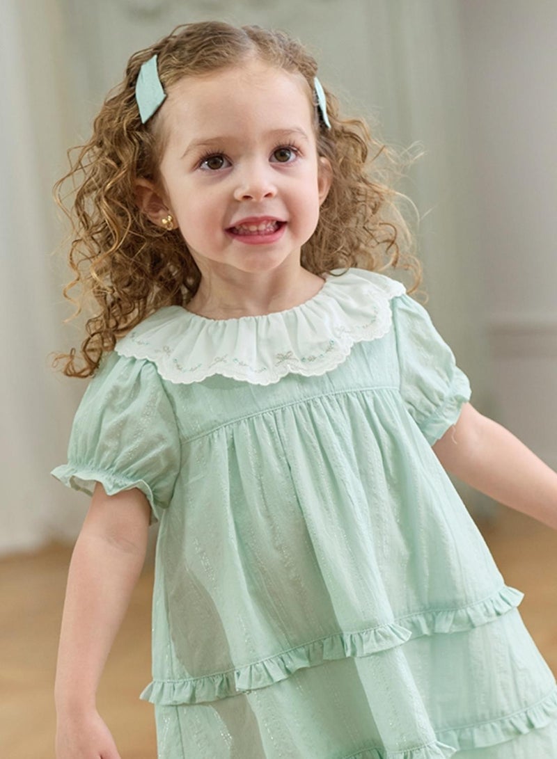 Dave & Bella Tiered Mint Dress with Embroidered Collar - Image 3
