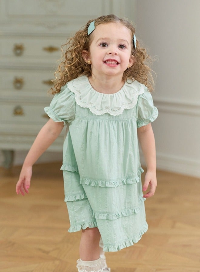 Dave & Bella Tiered Mint Dress with Embroidered Collar - Image 2