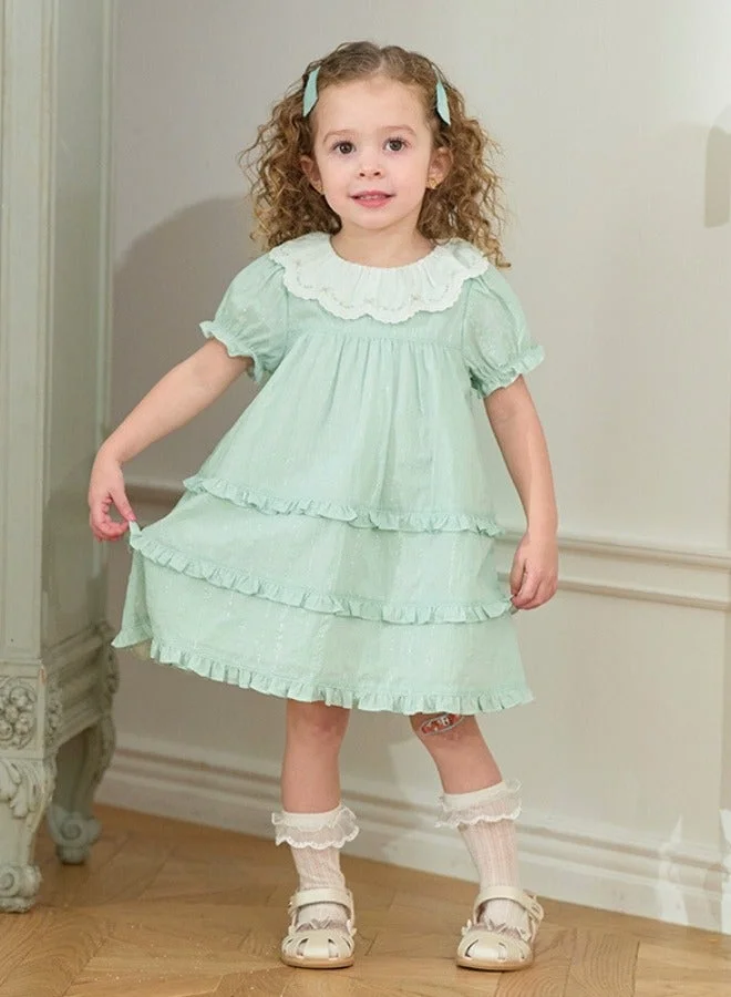 Dave & Bella Tiered Mint Dress with Embroidered Collar