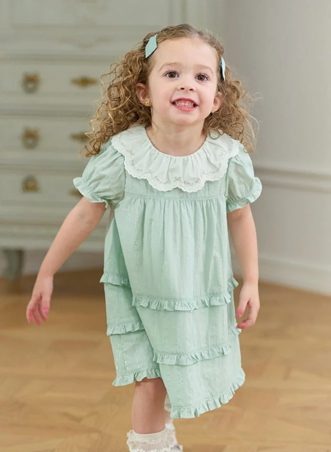 Dave & Bella Tiered Mint Dress with Embroidered Collar