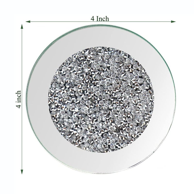 GIMORRTO Glass Mirrored Coaster 4 PC, Crushed Diamond Round 4" Cup Mat Decor on Tabletop for Bar Tools Dining Table - Image 5