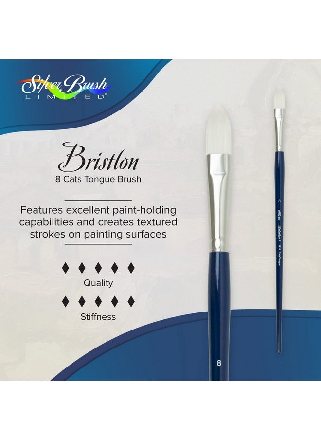 Silver Brush Limited - 1910-8 Bristlon Cats Tongue Paintbrush For Oil, Acrylic, And Heavy Body Paints, Size 8, Long Handle - Image 1