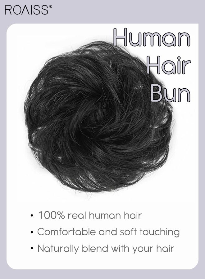 roaiss Curly Human Hair Bun Real Updo Hairpieces Stretchy Scrunchies Elegant Chignon with Elastic Rubber Band Hair Accessory for Women 1PC Natural Black - Image 5