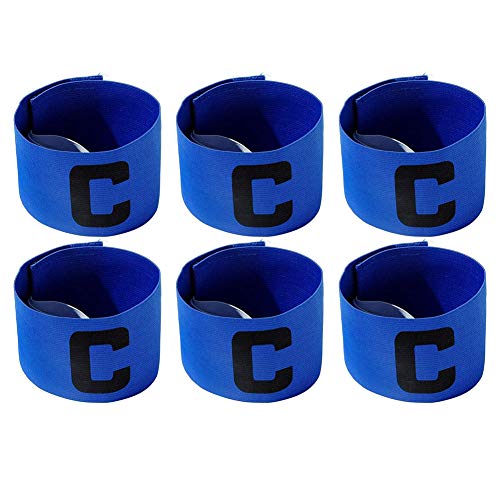 Onwon 6 Pieces Elastic Soccer Captain Armband Adjustable Football Basketball Player Bands for Adult Youth (Blue) - Image 1