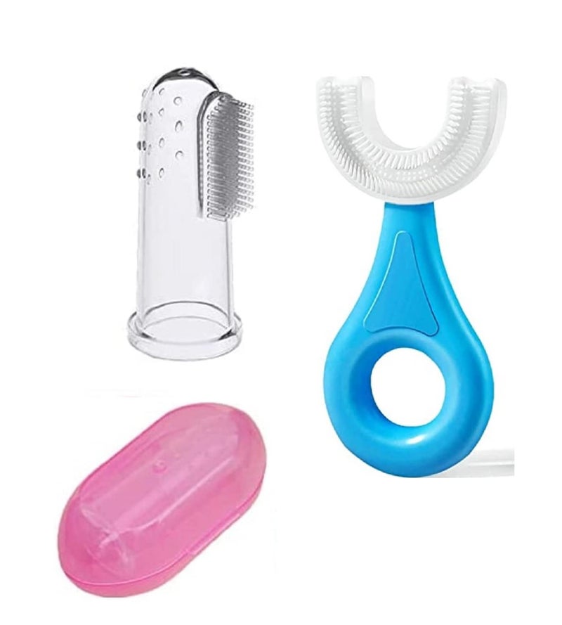 Wavva U-Shaped With Finger Toothbrush For Kids,Hand Powered 2-6 Years Kids Baby Infant Toothbrush,Food Grade Ultra Soft Silicone Brush Head,Whole Mouth Cleaning Tool (Pack Of 2),Manual - Image 1