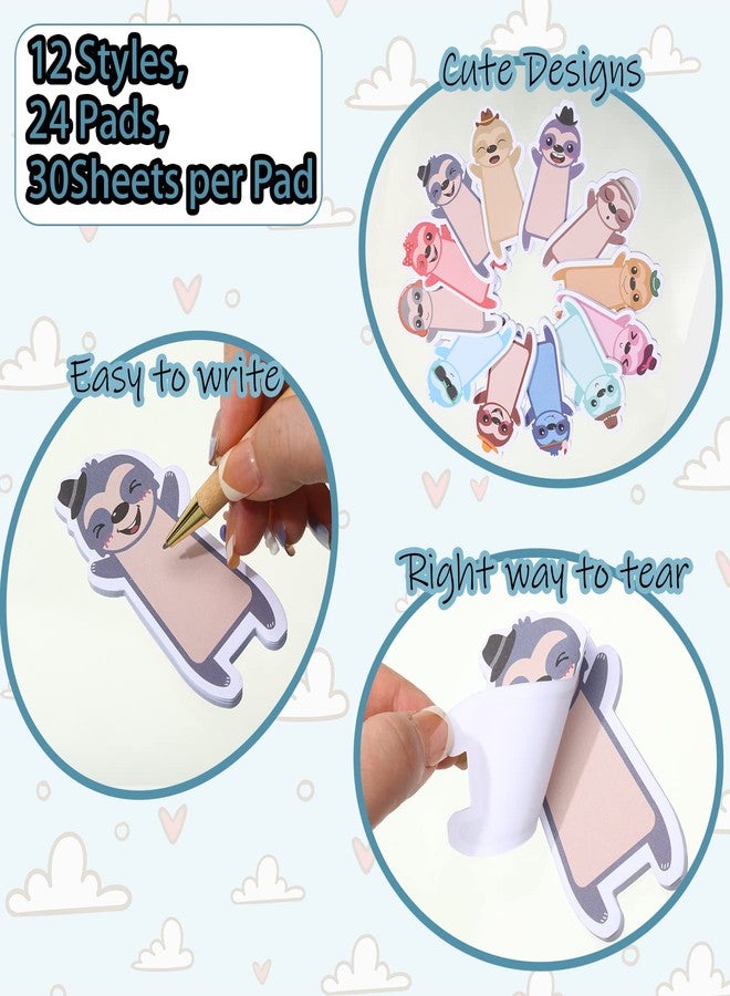 Chinco 24 Pads Cute Sloth Sticky Notes, 720 Sheets 12 Styles Back to School Funny Self Stick Memo Note Pads, Cartoon Belly Sticky Notes Stationery for Student Children Office Sloth Gifts - Image 2