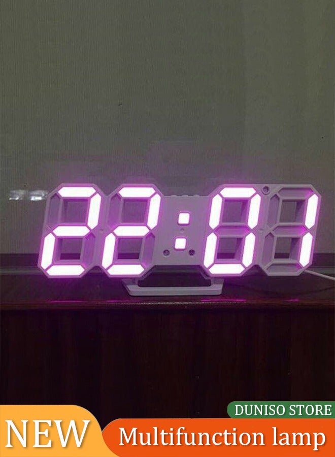 DUNISO ساعة منبه رقمية LED ثلاثية الأبعاد للحائط والطاولة ، ساعة منبه حديثة متعددة الوظائف ، عرض الوقت بدرجة سطوع قابلة للتعديل أوتوماتيكياً ودرجة حرارة (أبيض / وردي)  - Image 1