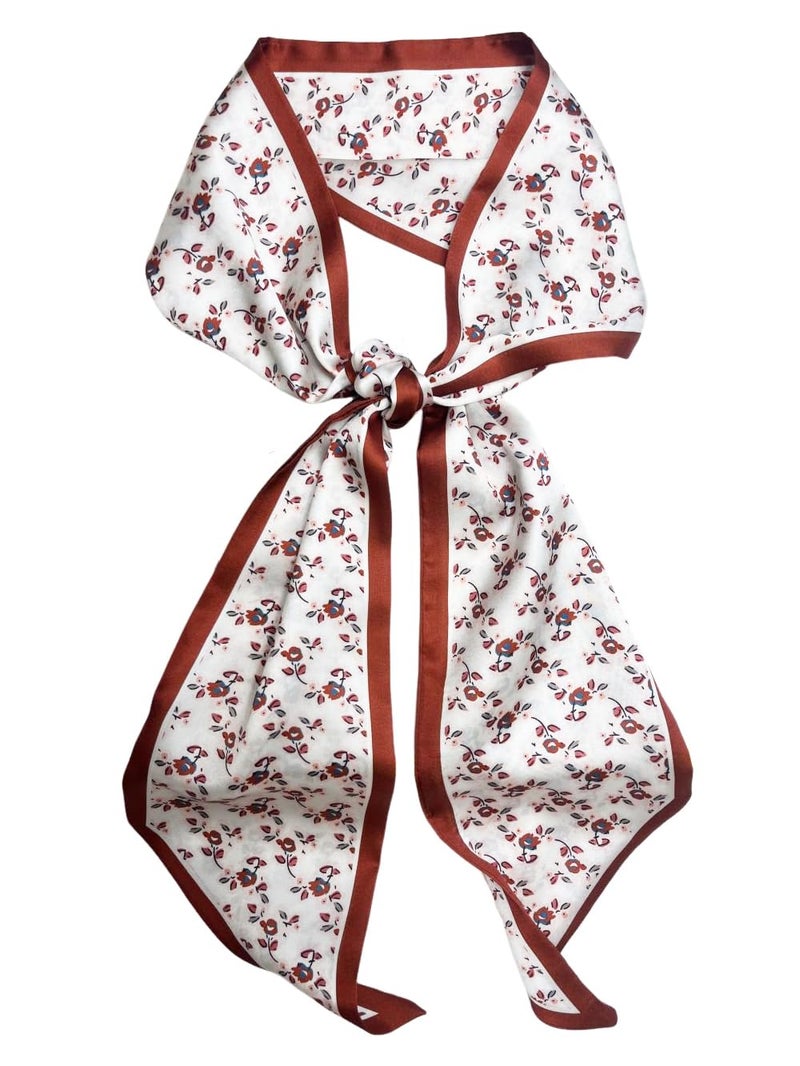 Julunar Hair Scarf for Women Silky Long Neck Head Scarves Purse Bag Scarfs for Handbag Satin Headscarf, 023.white & Red Floral, Long - Image 1