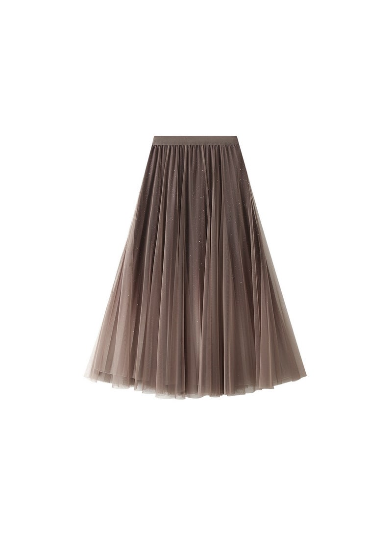 Loquat Women's Star Sky Gradual Yarn Skirt 100 Pleated Long Dress Brown  - Image 1