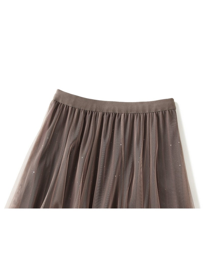 Loquat Women's Star Sky Gradual Yarn Skirt 100 Pleated Long Dress Brown  - Image 2
