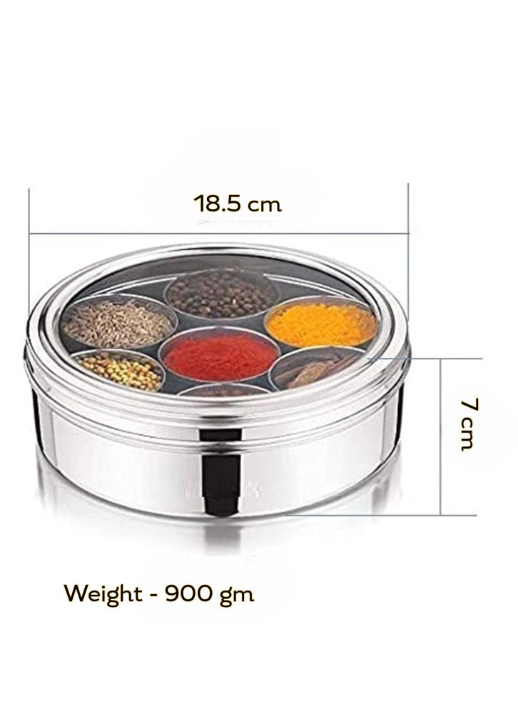 Ayda Spice Box with Clear Lid Container Masala Dabba With 7 Compartments, Stainless Steel Masala Box 18cm - Image 3