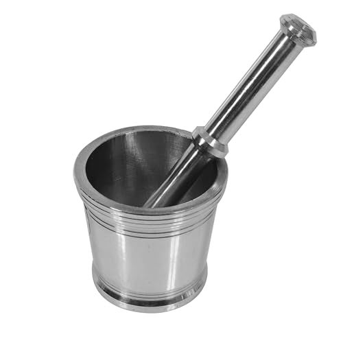 Putrika Mortar Pestle|Khalbatta for Kitchen|Pestle Ural for Medicine|Kharal Okhli & Musal Set Okhli for Kitchen tool|Masala Spice & Herbs Masher Grinder Bowl[Weight:1kg Dia:9cm]Stainless Steel - Image 1