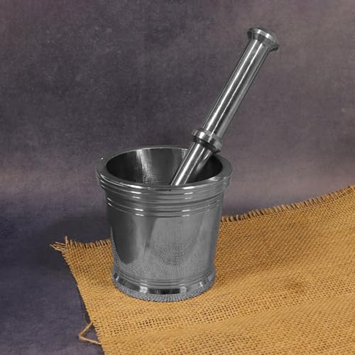 Putrika Mortar Pestle|Khalbatta for Kitchen|Pestle Ural for Medicine|Kharal Okhli & Musal Set Okhli for Kitchen tool|Masala Spice & Herbs Masher Grinder Bowl[Weight:1kg Dia:9cm]Stainless Steel - Image 4