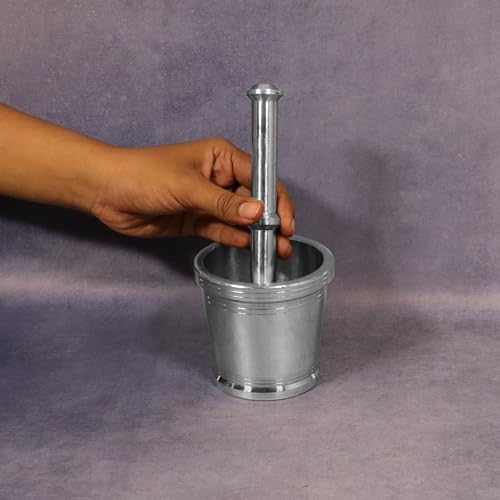 Putrika Mortar Pestle|Khalbatta for Kitchen|Pestle Ural for Medicine|Kharal Okhli & Musal Set Okhli for Kitchen tool|Masala Spice & Herbs Masher Grinder Bowl[Weight:1kg Dia:9cm]Stainless Steel - Image 5