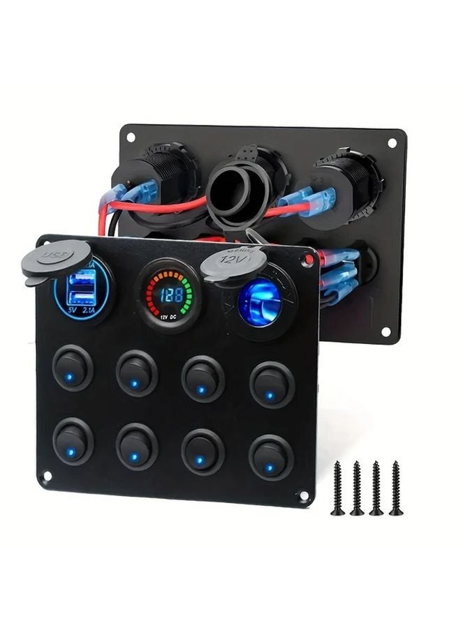 Blue 8 Gang Toggle Switch Panel With 42A USB Charger And Voltmeter For Car Boat RV - Image 2