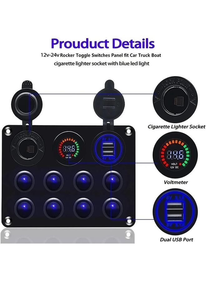 Blue 8 Gang Toggle Switch Panel With 42A USB Charger And Voltmeter For Car Boat RV - Image 4