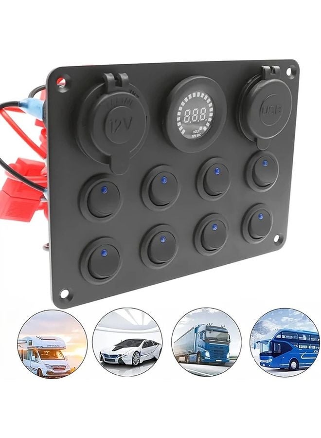 Blue 8 Gang Toggle Switch Panel With 42A USB Charger And Voltmeter For Car Boat RV - Image 5