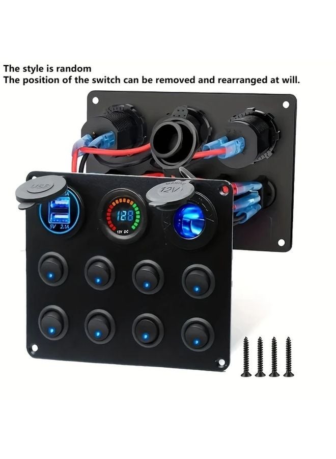 Blue 8 Gang Toggle Switch Panel With 42A USB Charger And Voltmeter For Car Boat RV - Image 1