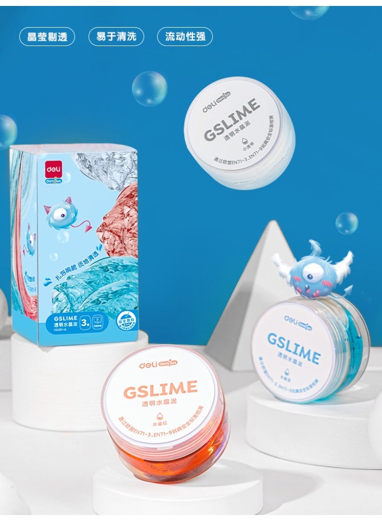 Deli Crystal Slime Set for Kids, 3 Jars 100g Each, Transparent Stretchy Slime Toy in 3 Colors for Sensory Play, DIY Art and Creative Fun - Image 2