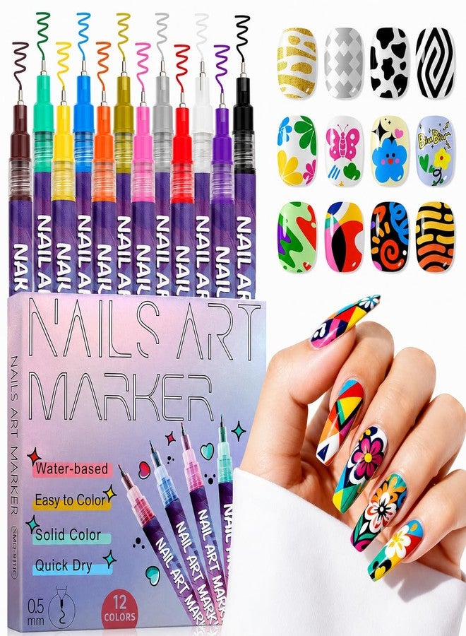 Shopsero Nail Art Marker Pens Set of 12 Colors | 0.5mm Fine Tip Nail Art Pens | Acrylic Paint Pens for Nail Design | Quick Dry Nail Drawing Pens for Lines, Dots, DIY Nail Art Kit - Image 1