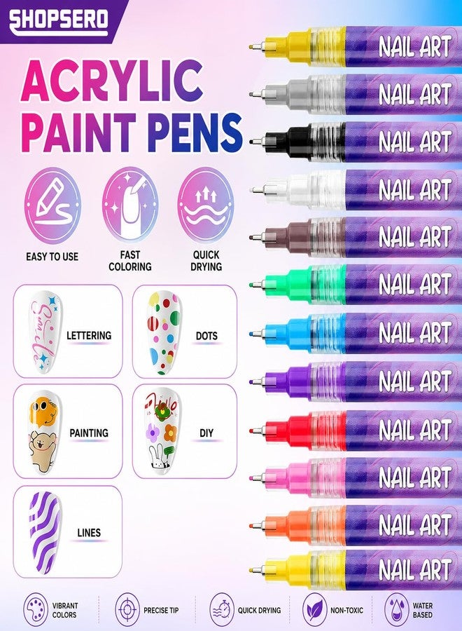 Shopsero Nail Art Marker Pens Set of 12 Colors | 0.5mm Fine Tip Nail Art Pens | Acrylic Paint Pens for Nail Design | Quick Dry Nail Drawing Pens for Lines, Dots, DIY Nail Art Kit - Image 4