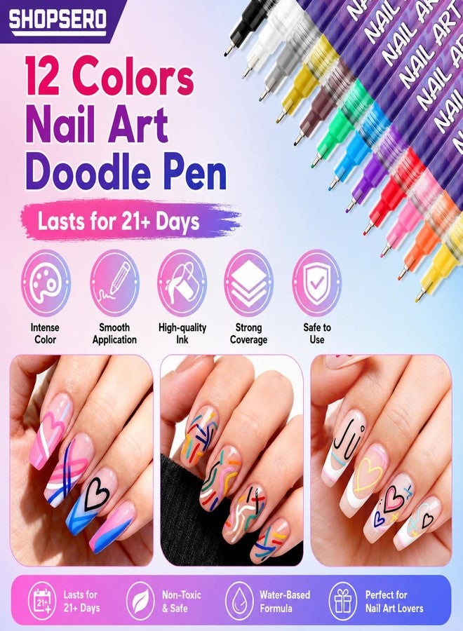 Shopsero Nail Art Marker Pens Set of 12 Colors | 0.5mm Fine Tip Nail Art Pens | Acrylic Paint Pens for Nail Design | Quick Dry Nail Drawing Pens for Lines, Dots, DIY Nail Art Kit - Image 5