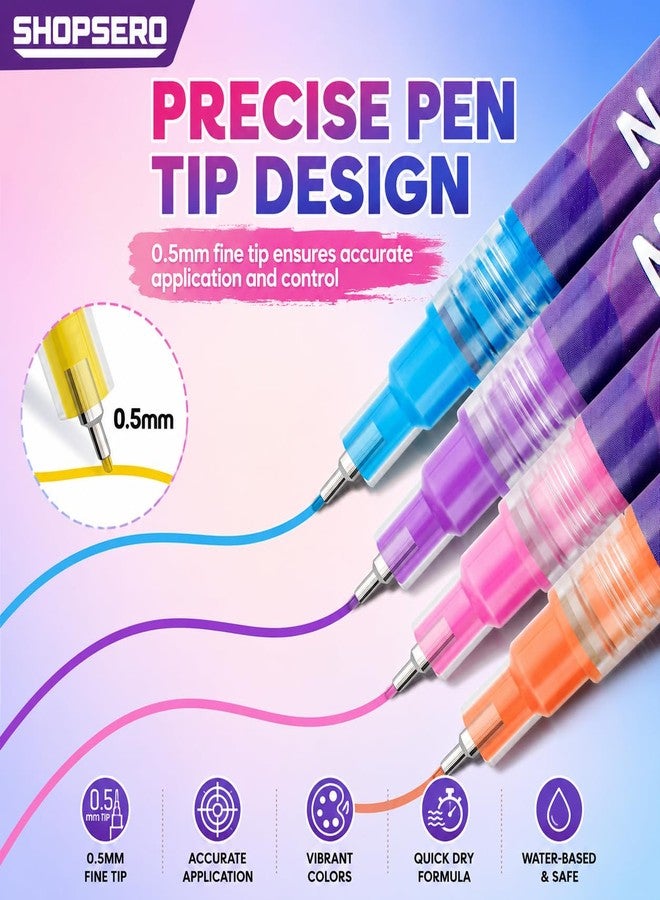 Shopsero Nail Art Marker Pens Set of 12 Colors | 0.5mm Fine Tip Nail Art Pens | Acrylic Paint Pens for Nail Design | Quick Dry Nail Drawing Pens for Lines, Dots, DIY Nail Art Kit - Image 3