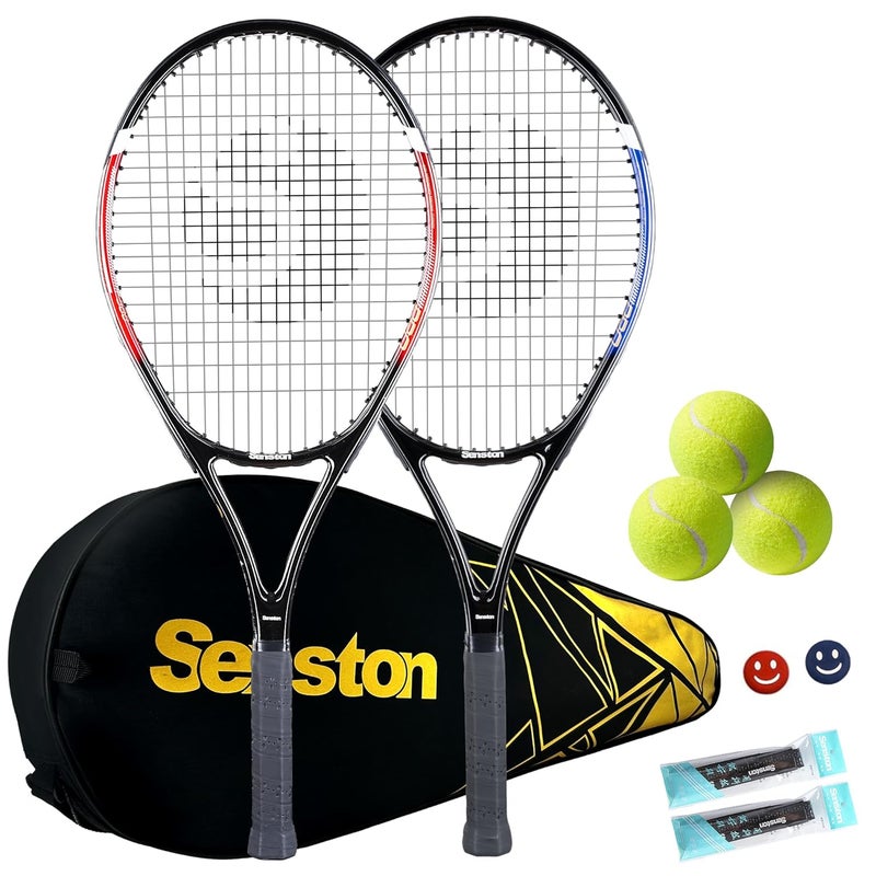 Senston Tennis Rackets for Adults 27 inch - 2 Player Tennis Racquets Set with 2 Grips, 2 Vibration Dampers, Red & Blue - Image 1