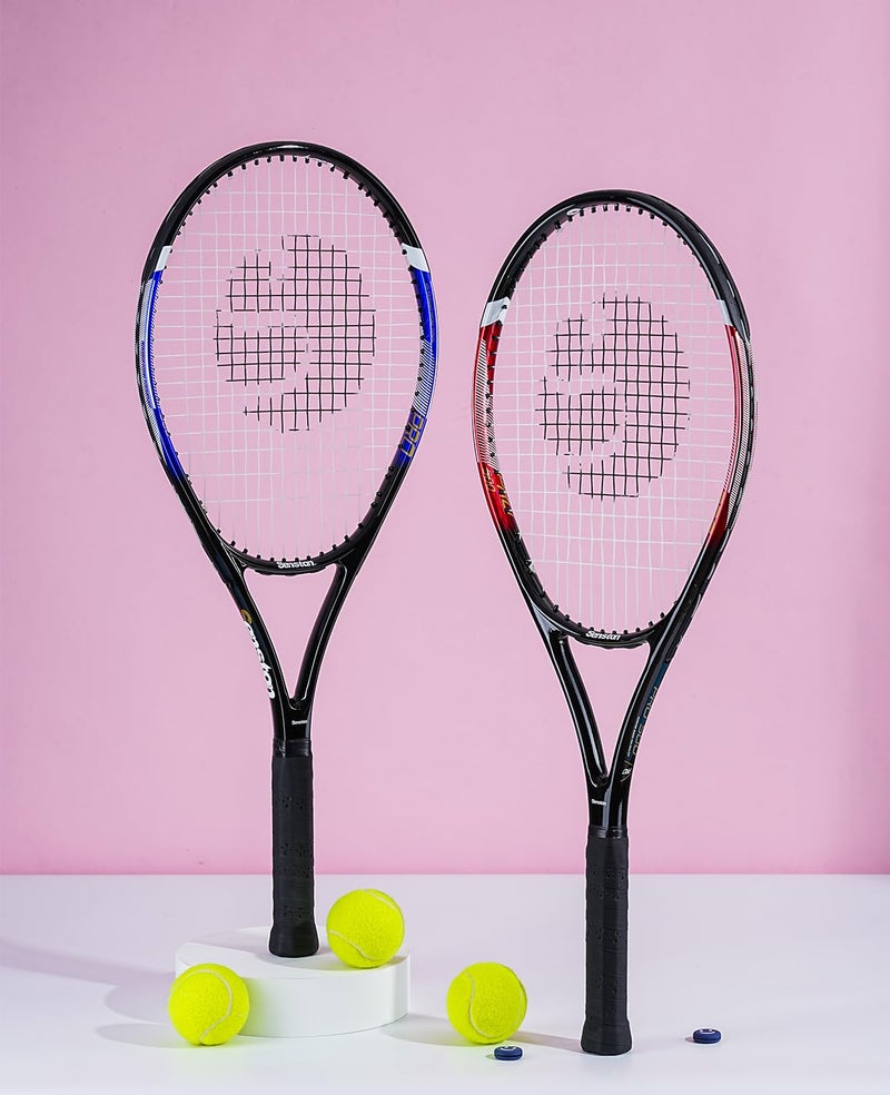 Senston Tennis Rackets for Adults 27 inch - 2 Player Tennis Racquets Set with 2 Grips, 2 Vibration Dampers, Red & Blue - Image 2