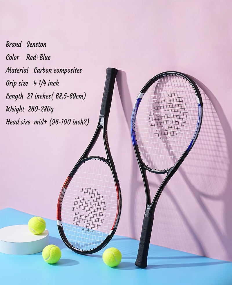 Senston Tennis Rackets for Adults 27 inch - 2 Player Tennis Racquets Set with 2 Grips, 2 Vibration Dampers, Red & Blue - Image 4
